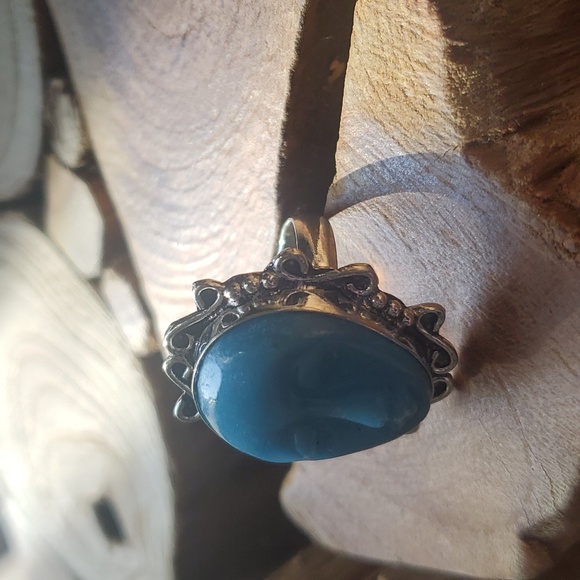 New Carved Blue Goddess Face 925 Silver Ring. - Picture 3 of 11